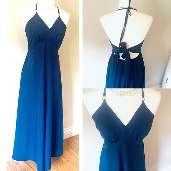 Solid Tie Backless Halter Neck Cami Dress - Navy Blue - Excellent Condition - Picture 1 of 13